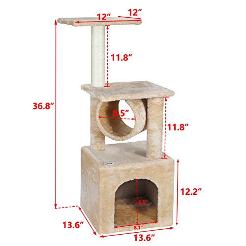 ZENY 36 inches Cat Trees for Kittens Cat Furniture Towers with Scratching Posts, Double Perches, and Roomy House Kitty Cat Activity Trees Climber Towers