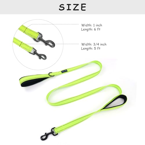 Wagtime Club Double Handle Dog Leash, 6ft Long Heavy Duty Dog Leash with Paded Traffic Handles for Extral Control and Training, Dual Handles Leads, Large Medium Small Dogs (Reflective Neon Green) - color: Reflective Neon Gren