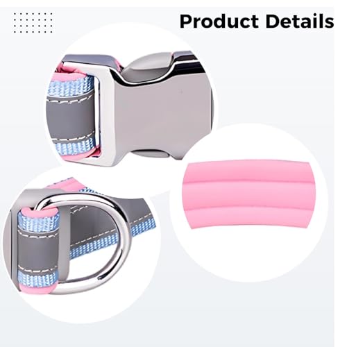 Large Dog Collar, Soft Padded with Space Cotton Lining, Reflective Design, Engraving Option, Light Blue and Variety of Colors