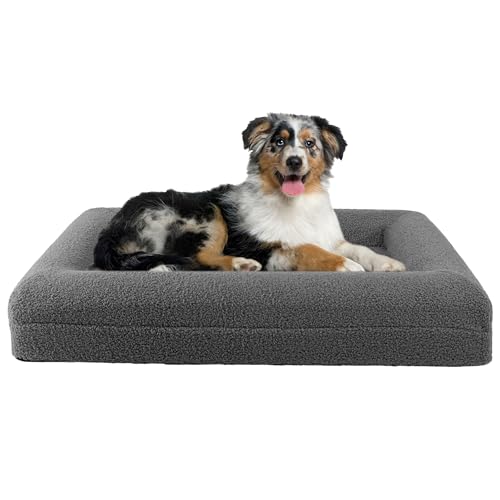 Orthopedic Dog Bed - 33x25.2 Inch Medium Dog Bed with Supportive Bolster, Nonslip Bottom, and Removable Washable Cover - Memory Foam Cushion for Medium Dogs - Pet Products by PETMAKER (Gray) - size: Medium