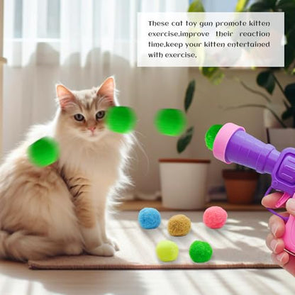 Jgalnim 100 Cat Pom Pom Balls &2 Cat Toy Launchers,Cat Toys Ball Launcher,Launch Ball Cat Fetch Toy,Interactive Cat Toy Balls for Kitty Gifts