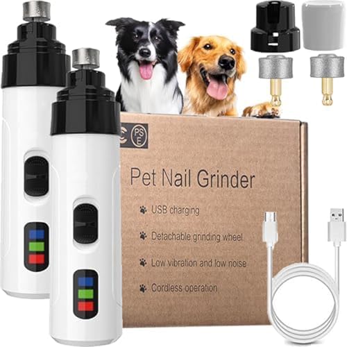 Electric Dog Nail Grinder & Trimmer - Rechargeable, Quiet, Low Vibration Pet Grooming Tool for Small & Large Dogs - Safe Paws Clipper with LED Light for Professional Home Grooming - color: 2Pc