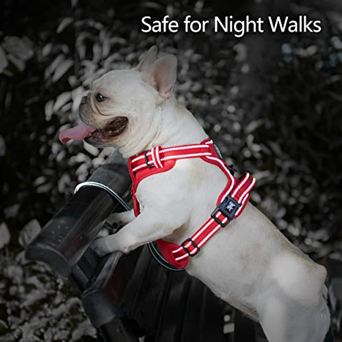 PoyPet No Pull Dog Harness, No Choke Reflective Dog Vest, Adjustable Pet Harnesses with Easy Control Padded Handle for Small Medium Large Dogs(Red Matching Trim,XS) - color: Red(Matching Trim), size: XS