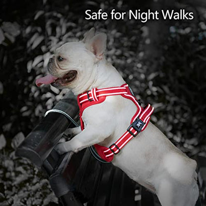 PoyPet No Pull Dog Harness, No Choke Reflective Dog Vest, Adjustable Pet Harnesses with Easy Control Padded Handle for Small Medium Large Dogs(Red Matching Trim,XS) - color: Red(Matching Trim), size: XS