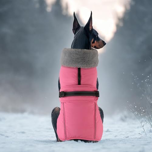 Dog Coat Large, Windproof Dog Jacket with Warm Fleece Lining, Thickened Collar Dogs Winter Coat, Adjustable Reflective Pet Coats for Cold Weather (Pink, XXX-Large) - color: Pink, size: XXX-Large