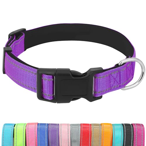 Dog Collars Adjustable for Small Dogs,Heavy Duty Waterproof Dog Collar with Quick Release Buckle,Girl Boy Female Male Reflective Nylon Dog Collar with Soft Neoprene Padded,S,Purple - color: Purple, size: Small