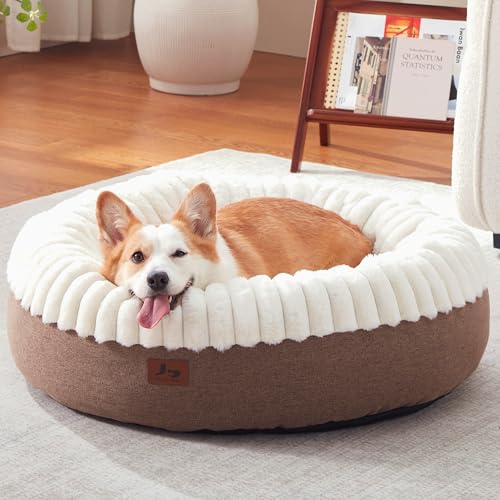 Donut Dog Bed Medium Size Dog 30 Inch, Round Cat Beds for Small Medium Dogs and Cats with Washable Fluffy Faux Fur, Cute Comfort Pet Bed with Anti-Slip Bottom, Cream - color: Cream, size: 30"L x 30"W x 8"Th