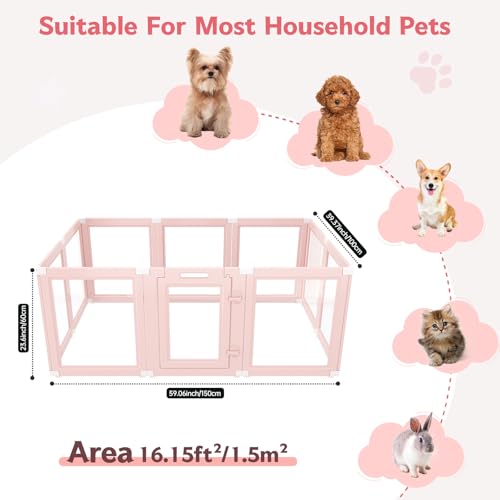 DIY Clear Acrylic Dog Playpen Indoor, Transparent Easy Cleansing Puppy Fence with Suction Cup, Easy-Assemble Indoor Whelping Crate for Small Puppies (23.6" H, 10PCS), Pink - color: Pink, style: 10PCS