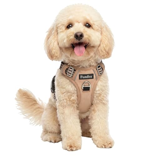 Funfox Dog Harness No Pull, Adjustable Pet Vest Harness, Super Soft Material with Vertical Handle Easy Control, Reflective Night Walking, 2 Leash Clips for Small Sized Dogs, Brown, S - color: Brown, size: Small
