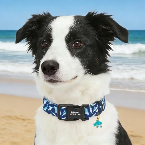 Elegant little tail Summer Dog Collar,Shark Print Spring Pet Collars Dog Cotton Soft Sturdy Puppy Collars Female Adjustable Collar for Small Medium Large Dogs - color: Blue Shark, size: X-Small (Pack of 1)