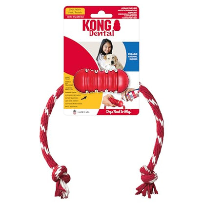 KONG Dental with Rope- for Dog Dental Care - Stuffable Chew Toy - Provides Chewing Outlet & Satisfies Instinctual Needs - Cleans Teeth & Gums - Made with Durable Natural Rubber - for Small Dogs - size: Small (Pack of 1)