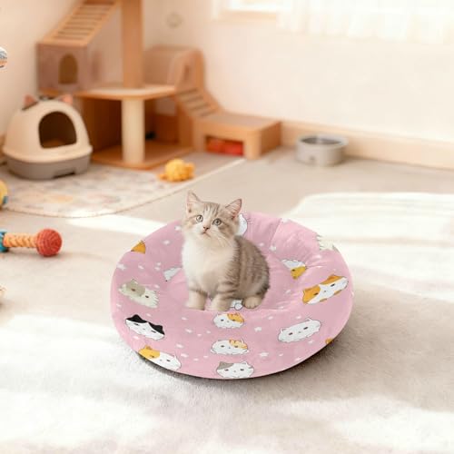 Cat Round Dog Bed, Calming Cat Bed Washable with Removable Cover & Non-Slip Bottom, Soft Cozy Indoor Pet Bed for Living Room, Floor, Sofa, 15" - size: 15"