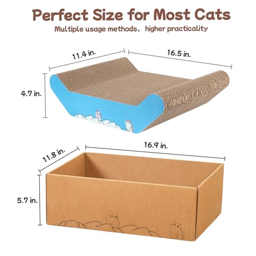 Cardboard Cat Scratcher Bed 16.9 Inch Cat Scratch Box with Cat Scratching Pad for Indoor Cats - size: 16.5 x 11.4 x 4.7 inches