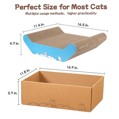 Cardboard Cat Scratcher Bed 16.9 Inch Cat Scratch Box with Cat Scratching Pad for Indoor Cats - size: 16.5 x 11.4 x 4.7 inches