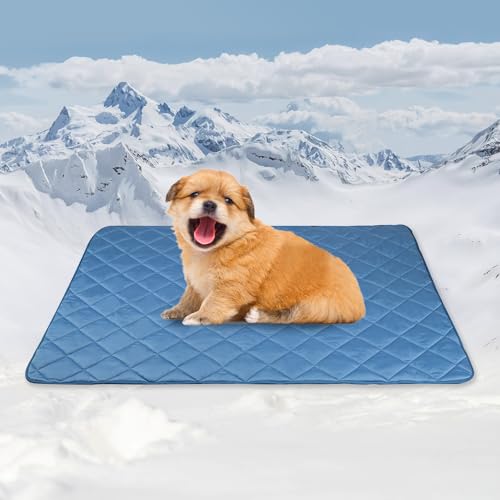 Tuiskusa Premium Cooling Blanket for Dogs Pet Cooling Pads Washable Pet Cool Mat for Cats Hot Weather Puppy Lightweight Throw Calming Pad(22x28 inches) - color: Deep Blue, size: Small(22"x28")