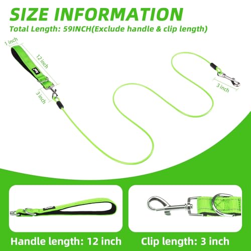 PUPTECK Chew Proof Dog Leash with Detachable Short Leashes Padded Handle Reflective, Heavy Duty Steel Cable Lead for Small Medium Large Dogs Training Walking, Green 4.9ft - color: Green