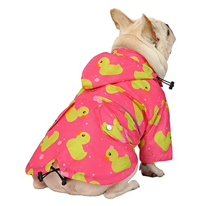 HDE Dog Raincoat Poncho Double Layer Zip Rain Jacket with Removable Hood, Leash Hole for Small to 3XL Dogs and Puppies Ducks Pink - M - color: Ducks Pink, size: Medium