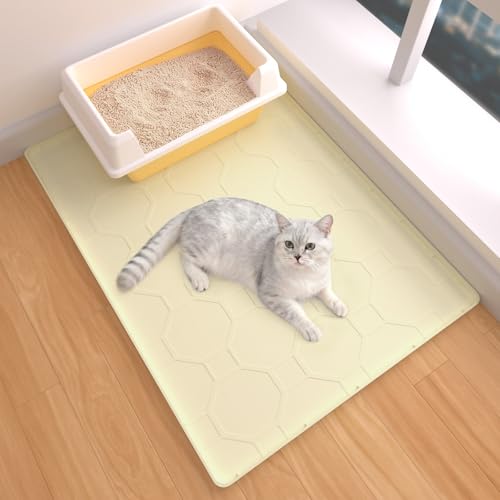 Silicone Cat Litter Mat for Litter Box-28" X 22" Litter Mat for Cat, Waterproof & Leak-Proof Trapping Design, Non-Slip Durable Easy to clean (Beige) - color: Beige, size: 28" X 22"