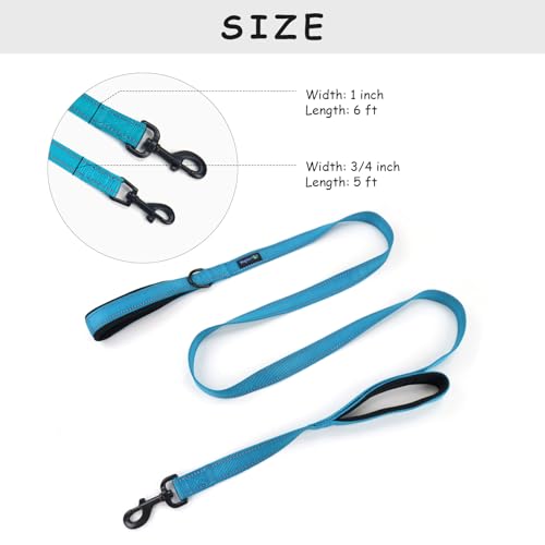 Wagtime Club Double Handle Dog Leash, 6ft Long Heavy Duty Dog Leash with Paded Traffic Handles for Extral Control and Training, Dual Handles Leads, Large Medium Small Dogs (Reflective Bright Blue) - color: Reflective Bright Blue