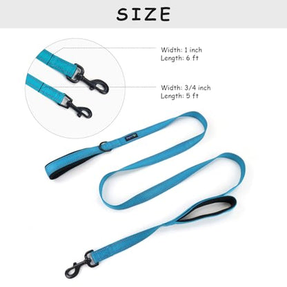 Wagtime Club Double Handle Dog Leash, 6ft Long Heavy Duty Dog Leash with Paded Traffic Handles for Extral Control and Training, Dual Handles Leads, Large Medium Small Dogs (Reflective Bright Blue) - color: Reflective Bright Blue