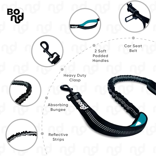 Bond - Blue Dog Running Leash Hands Free with Pouch, Hands Free Leash for Large Dogs, Pet Lead Running Belt for Walking & Canicross Belt, Includes Waist Jogging Fanny Pack & Pet Car Seat Belt Safety - color: Blue