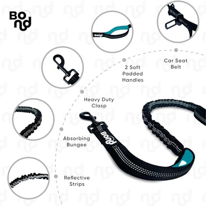 Bond - Blue Dog Running Leash Hands Free with Pouch, Hands Free Leash for Large Dogs, Pet Lead Running Belt for Walking & Canicross Belt, Includes Waist Jogging Fanny Pack & Pet Car Seat Belt Safety - color: Blue