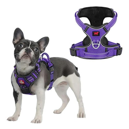 Tuff Pupper No Pull Easy Walk Dog Harness | Heavy Duty Pet Vest | Front & Back Leash Clips | Strong Safety Handle | Reflective Anti Pull Vest | Comfortable Padded Escape Proof Harness (Small, Purple) - color: Purple, size: Small (Neck: 10-17" , Chest: 14-
