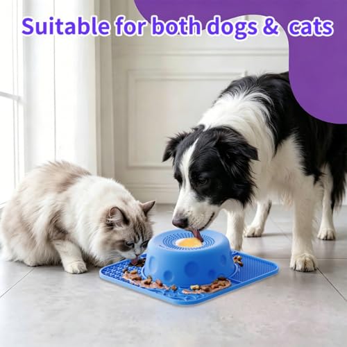 Slow Feeder Dog Lick Bowl with 3 Rolling Ball,Anti-Slip Silicone Puzzle Feeder for Liquid Treats,Bone Broth,Yogurt,Wet Food,Anxiety Relief Enrichment Lick Toy for All Dogs & Cats (Regular Blue) - color: Regular Blue