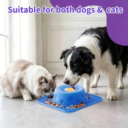 Slow Feeder Dog Lick Bowl with 3 Rolling Ball,Anti-Slip Silicone Puzzle Feeder for Liquid Treats,Bone Broth,Yogurt,Wet Food,Anxiety Relief Enrichment Lick Toy for All Dogs & Cats (Regular Blue) - color: Regular Blue