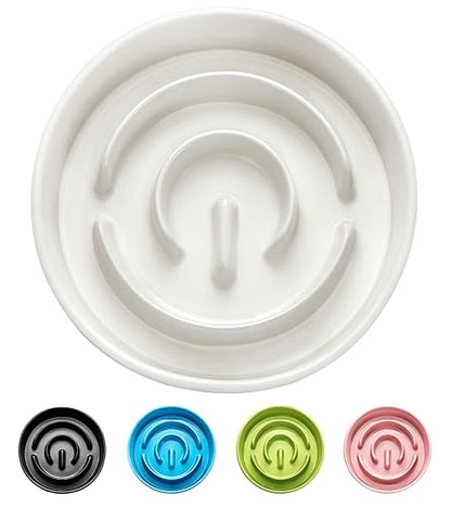 Ceramic Slow Feeder Dog Bowls, 2.0 Cups Slow Feeder for Medium Dogs, Puzzle Maze Bowl to Slow Down Eating, 30oz, 8in, White - color: White, size: 8 Inches