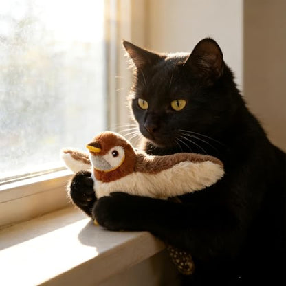 Flapping Bird Cat Toy, No Flying, Flapping & Chirping Wings Sparrow with Catnip, Rechargeable Touch Activated for Cats, Kitten or Small Dogs to Interact & Play