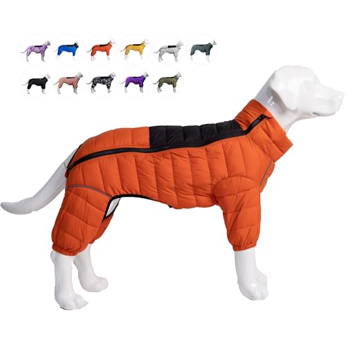 Orange S Warm Dog Vest, 4 Legs Covered Windproof Reflective Waterproof Outdoor Dog Snow Jacket - Zippered Adjustable Sizes for Small to Large Dogs - color: Orange, size: S (11inch Back)