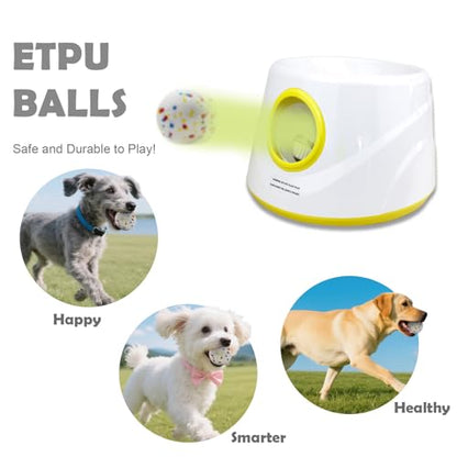 MEKAPLE Automatic Dog Ball Launcher, Upgraded Interactive Dogs Balls Thrower for Small and Medium Dogs, Distance Adjustable Mental Stimulating Dog Toys with 4 Durable Etpu Balls 2.2 Inch (Yellow) - color: Yellow