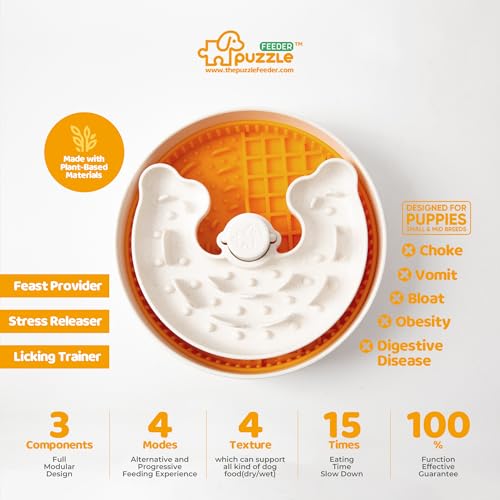 Puzzle Feeder Slow Feeder Dog Bowl, Rich Texture Lick Mat, Enrichment Puppy Feeder for Small Dogs, 4 Modes, 3 Detachable Parts, Adjustable Feeding Speeds