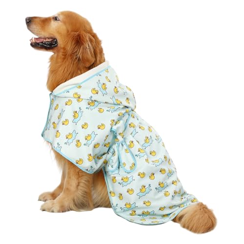 HDE Dog Bathrobe Super Absorbent Quick Drying Puppy Towel Wrap Coat Adjustable After Bath Robes with Hood for Dog Sizes S-XXL Rubber Duck Puddles L - color: Rubber Duck Puddles, size: Large