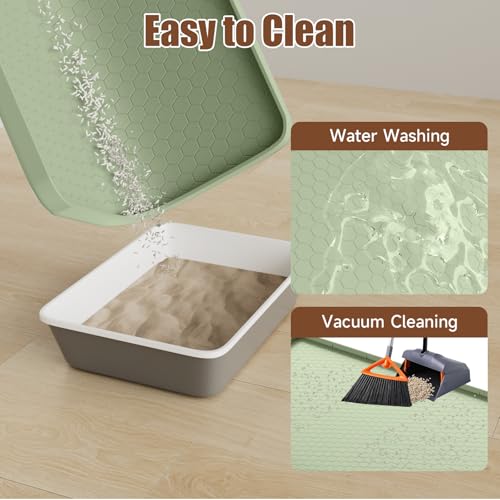 Cat Litter Mat, 34" X 22" Large Silicone Mat Cat Litter Trapping Mat, Waterproof Litter Box Mat, Soft on Kitty Paws, Urine-Proof, Easy to Clean, Non-Slip Kitty Litter Mat for Floor(Green)