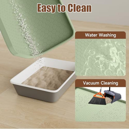 Cat Litter Mat, 34" X 22" Large Silicone Mat Cat Litter Trapping Mat, Waterproof Litter Box Mat, Soft on Kitty Paws, Urine-Proof, Easy to Clean, Non-Slip Kitty Litter Mat for Floor(Green)