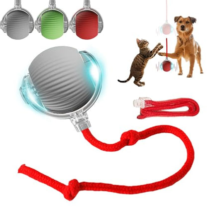 Interactive Dog Cat Toy Ball, Automatic Moving Bouncing Rolling, with Replacement Tail, Pet Smart Chase Ball Rechargeable, Enrichment Toys for Bored Indoor Adult Cats/Dogs (Grey) - color: Grey