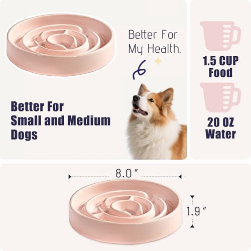 Ceramic Slow Feeder Dog Bowl,1.5 Cups Pet Slow Feeder for Small and Medium Breed,Puzzle Dog Food Dish,Anti-Gulping,Stop Bloat,Preventing Choking(Pink) - color: Pink