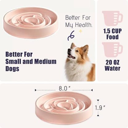 Ceramic Slow Feeder Dog Bowl,1.5 Cups Pet Slow Feeder for Small and Medium Breed,Puzzle Dog Food Dish,Anti-Gulping,Stop Bloat,Preventing Choking(Pink) - color: Pink