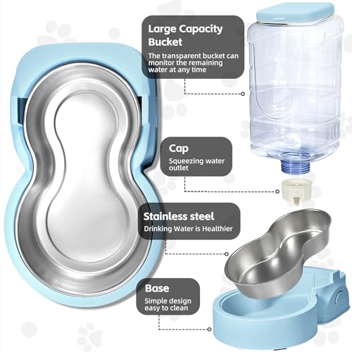 Portable Automatic Cat Feeder and Water Dispenser with Stainless Steel Bowl Dog Gravity Food Feeder and Waterer for Small Medium Pets Puppy Kitten 1 Gallon x 2 (Light Blue（3.8L*2）) - color: Light Blue（3.8L*2）