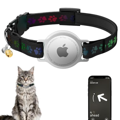 AirTag Cat Collar, Breakaway Cat Air Tag Collar, Reflective Cat Collar with AirTag Holder and Bell, [Lightweight & Scratch Resistant] Adjustable Comfortable GPS Pet Collar for Cats Kittens, Black - color: BLACK