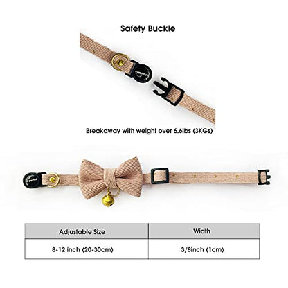 Safety Quick Release Cat Collars, Soft Kitten Collars with Detachable Bow Tie and Bell, Pack of 2, Adjustable 20-30 cm - color: Green+Pink