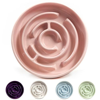 Ceramic Slow Feeder Dog Bowls with Anti-Slip, Slow Feeder & Non-Slip Design, Boredom and Anxiety Reducer, Suitable for All Breed Dogs and Cat (Ceramic-Pink) - color: Ceramic-Pink