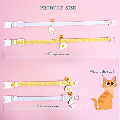 2 Pack Star Cotton Breakaway Cat Collars with Bell Egg Cat Paw Pendant Kitty Kitten Collars Yellow Purple Collar for Female Girl Cats Male Boy Cats - color: Yellow & Purple