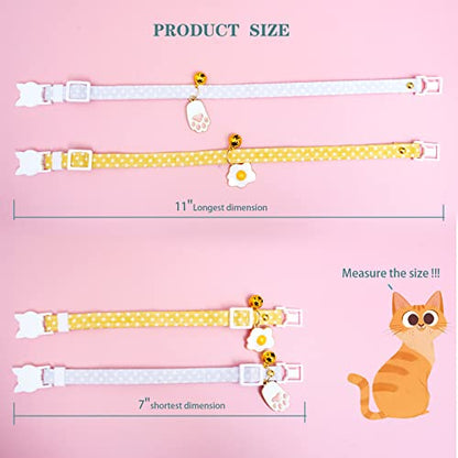 2 Pack Star Cotton Breakaway Cat Collars with Bell Egg Cat Paw Pendant Kitty Kitten Collars Yellow Purple Collar for Female Girl Cats Male Boy Cats - color: Yellow & Purple