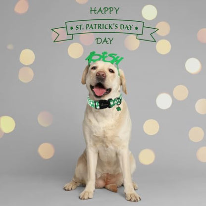 ARING PET St Patrick's Day Dog Collar-Cute Green Clovers Dog Collars, Adjustable Shamrock Pet Collars Trefoil Puppy Collar with Quick Release Buckle for Girl&Boy Dogs - color: St Patrick-Green White Clover, size: X-Small