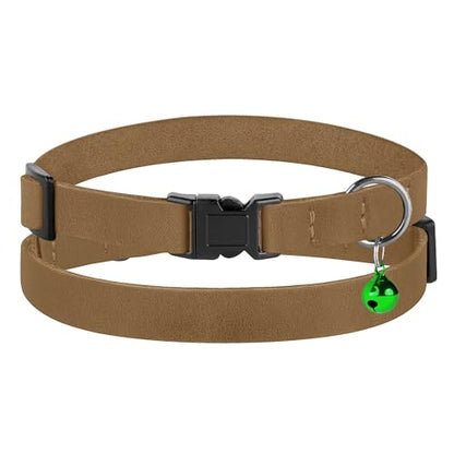 Breakaway Cat Collar Leather with Removable Bell - 13 Colors Available - Soft Adjustable Girl Boy Safety Lightweight Pet Kitten Collars Pink Brown Blue Green Red Orange Black (Brown) - color: Brown
