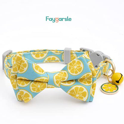 Faygarsle 2 Pack Cute Cat Collar with Bell Breakaway Bowtie for Male Female Cats Soft Fancy Pink Yellow Watermelon Lemon Pattern Spring Summer Cat Collar for Boy Girl Cats - color: Watermelon&Lemon