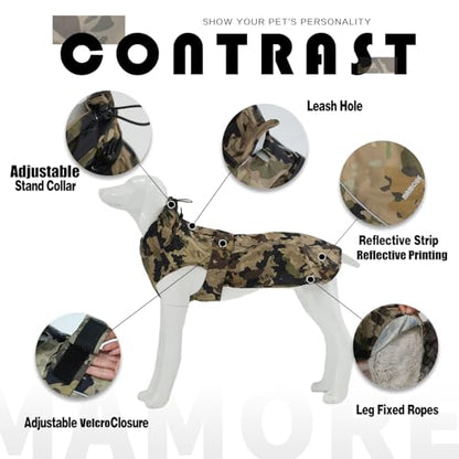 Waterproof Dog Raincoat with Reflective Strip, Adjustable Breathable Rain Coat Jacket with Leash Hole for Dogs (Camo, Medium) - color: Camo, size: Medium